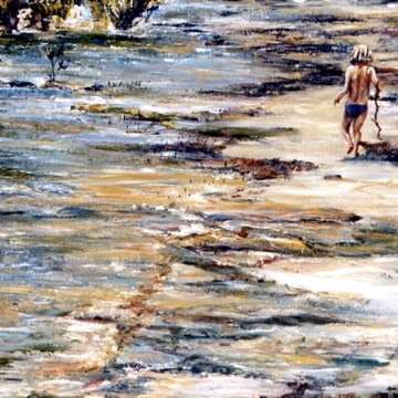 Byron with His Stick — original oil painting on canvas by Carol D'Arcy. 40×40cm. © Carol D'Arcy.